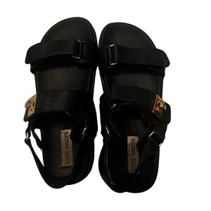 Steve Madden Black Sandals with Gold Buckles